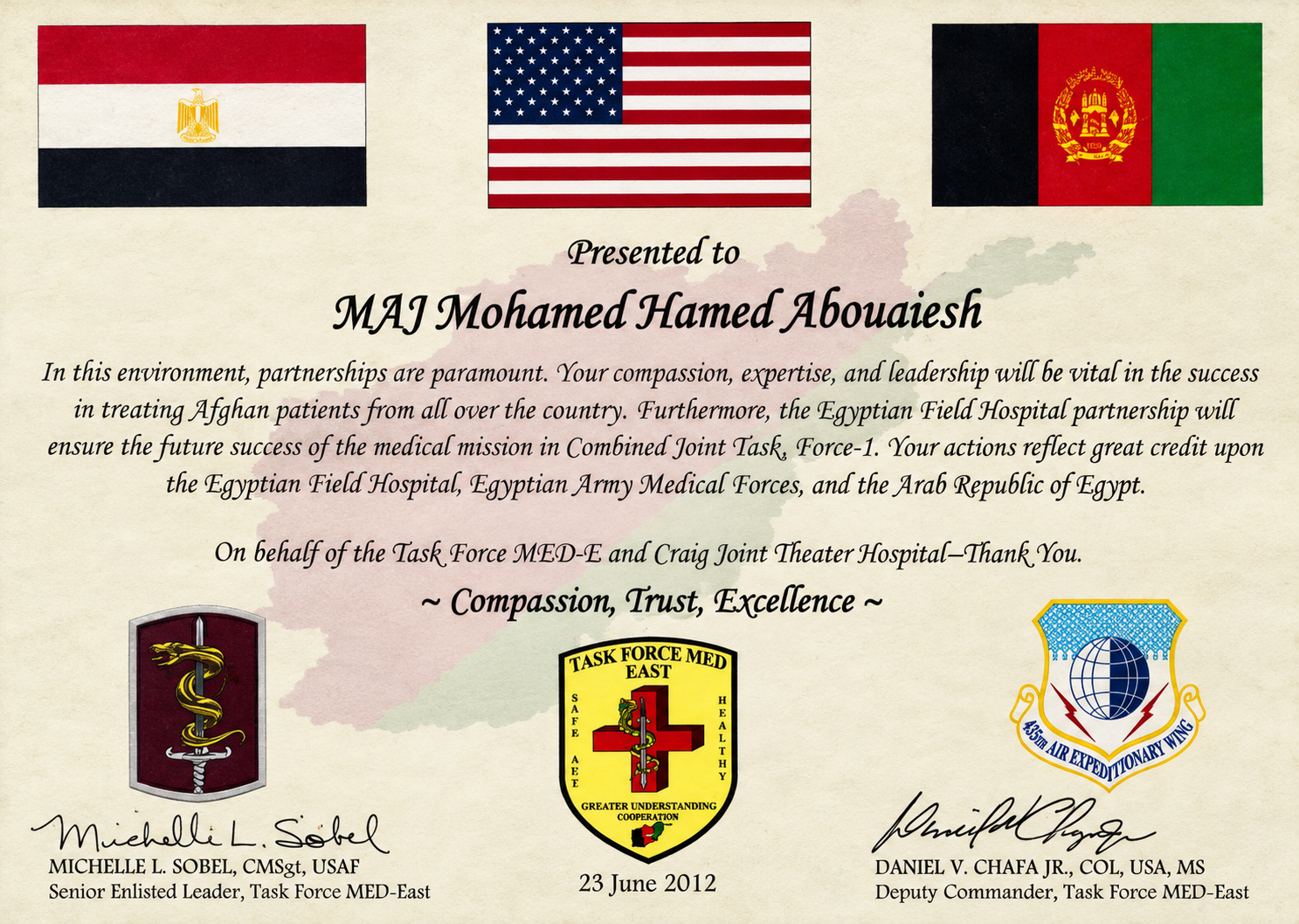 شهادة تقدير — Task Force MED-East
